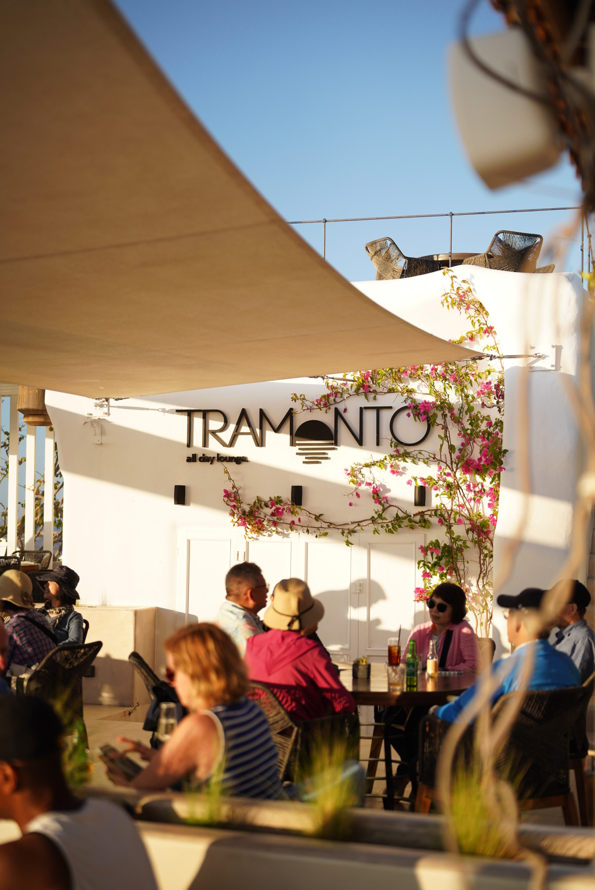 Tramonto Lounge exterior with Santorini sunset
